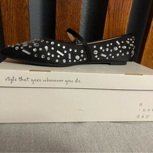 a new day Black Jeweled Mary Jane Flats